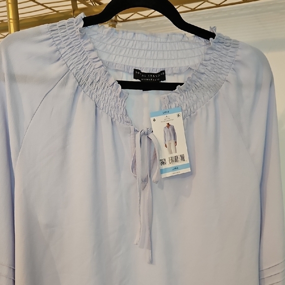Sanctuary Light Blue Blouse, Smocked Necline, Long Sleeve, Sz L, NWT - Picture 1 of 7